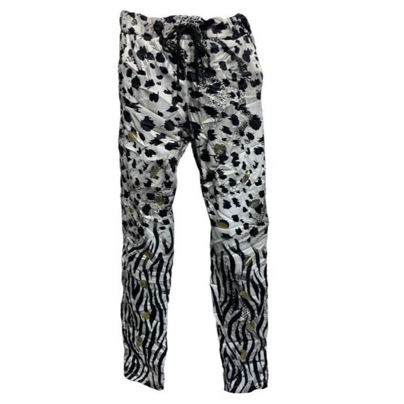 NWT New Collection Italian Animal Print Splashes of Gold Blue Pull On Pants L/XL - Picture 1 of 8